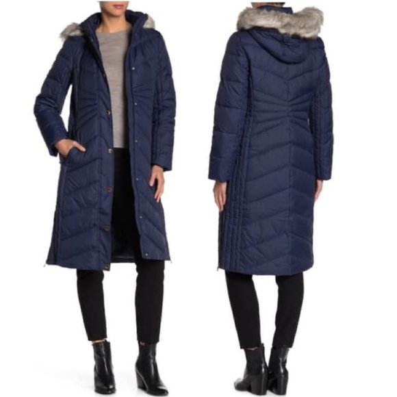 Anne Klein Jackets & Blazers - LAST $ DROP!   Faux Fur Navy Hooded Long Down Coat